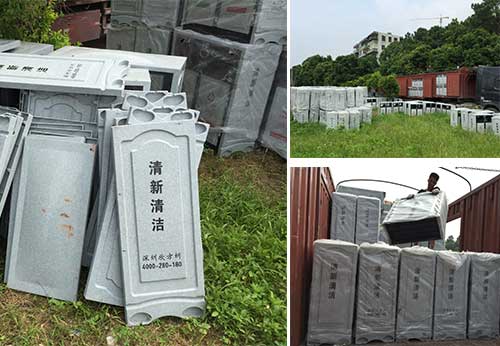  欣方圳仿大理石垃圾桶廠家為清遠(yuǎn)高校送貨上門。