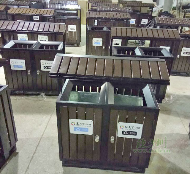 屋形鋼木分類垃圾桶工廠生產(chǎn)圖